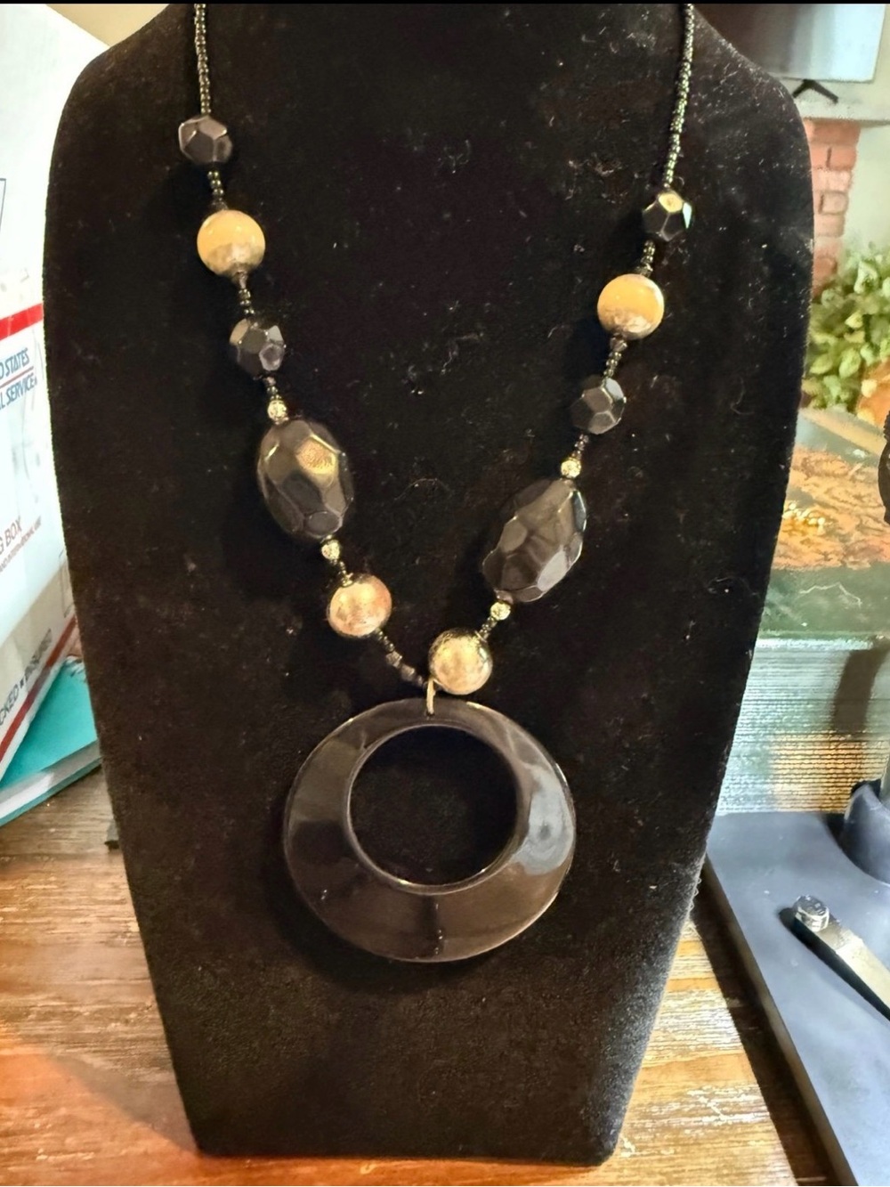 Black Statement Circle Pendant Necklace -